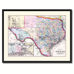 Texas Vintage Antique Map Wall Art Home Decor Gift Ideas Canvas Print Custom Picture Frame