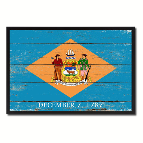 Delaware State Vintage Flag Canvas Print with Black Picture Frame Home Decor Man Cave Wall Art Collectible Decoration Artwork Gifts