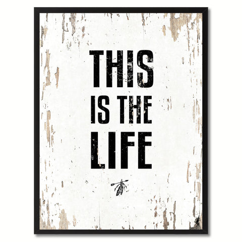 This Is The Life Saying Canvas Print, Black Picture Frame Home Decor Wall Art Gifts