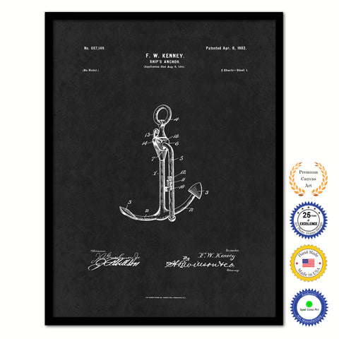 1902 Anchor Old Patent Art Print on Canvas Custom Framed Vintage Home Decor Wall Decoration Great for Gifts