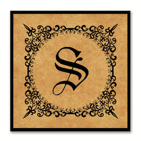 Alphabet S Brown Canvas Print Black Frame Kids Bedroom Wall Décor Home Art