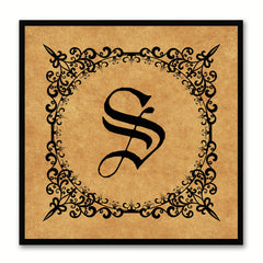 Alphabet S Brown Canvas Print Black Frame Kids Bedroom Wall Décor Home Art