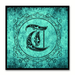 Alphabet T Aqua Canvas Print Black Frame Kids Bedroom Wall Décor Home Art