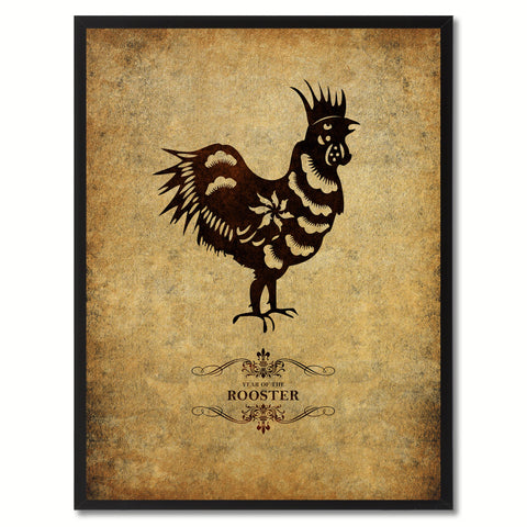Zodiac Rooster Horoscope Canvas Print, Black Picture Frame Home Decor Wall Art Gift