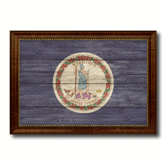 Virginia State Flag Texture Canvas Print with Brown Picture Frame Gifts Home Decor Wall Art Collectible Decoration