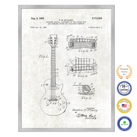 1955 Guitar Old Patent Art Print on Canvas Custom Framed Vintage Home Decor Wall Decoration Great for Gifts