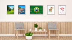 Washington State Flag Shabby Chic Gifts Home Decor Wall Art Canvas Print, White Wash Wood Frame