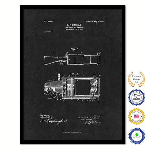 1899 Photographic Camera Vintage Patent Artwork Black Framed Canvas Home Office Decor Great Gift for Photographer