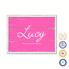 Lucy Name Plate White Wash Wood Frame Canvas Print Boutique Cottage Decor Shabby Chic