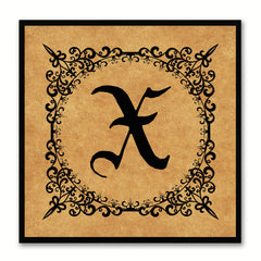 Alphabet X Brown Canvas Print Black Frame Kids Bedroom Wall Décor Home Art