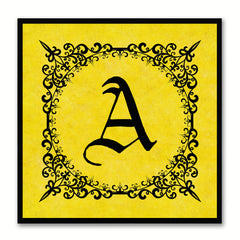 Alphabet A Yellow Canvas Print Black Frame Kids Bedroom Wall Décor Home Art