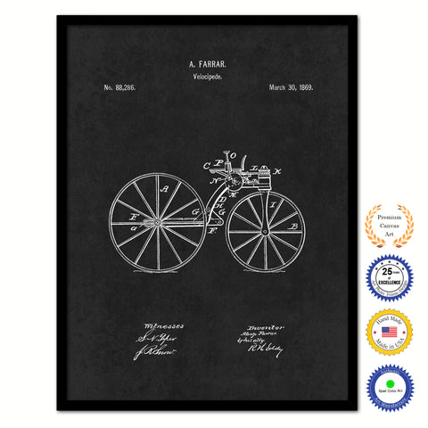 1869 Velocipede Old Patent Art Print on Canvas Custom Framed Vintage Home Decor Wall Decoration Great for Gifts