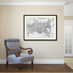 Siberia Russia Vintage B&W Map Canvas Print, Picture Frame Home Decor Wall Art Gift Ideas