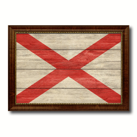 Alabama State Flag Texture Canvas Print with Brown Picture Frame Gifts Home Decor Wall Art Collectible Decoration