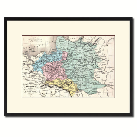 Poland Prussia Germany Vintage Antique Map Wall Art Home Decor Gift Ideas Canvas Print Custom Picture Frame