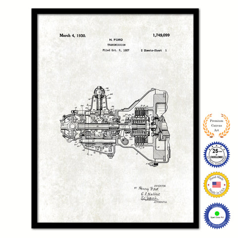 1930 Henry Ford Engine Transmission Vintage Patent Artwork Black Framed Canvas Print Home Office Decor Great Gift for Mechanic Car Collector