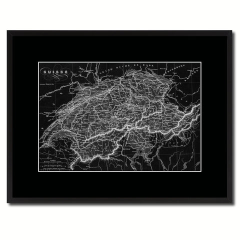 Switzerland Vintage Monochrome Map Canvas Print, Gifts Picture Frames Home Decor Wall Art