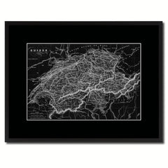 Switzerland Vintage Monochrome Map Canvas Print, Gifts Picture Frames Home Decor Wall Art
