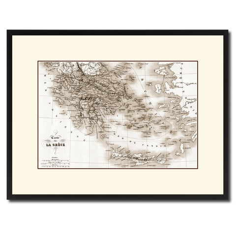 Greece Vintage Sepia Map Canvas Print, Picture Frame Gifts Home Decor Wall Art Decoration