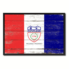 Cleveland City Ohio State Flag Vintage Canvas Print with Black Picture Frame Home Decor Wall Art Collectible Decoration Artwork Gifts