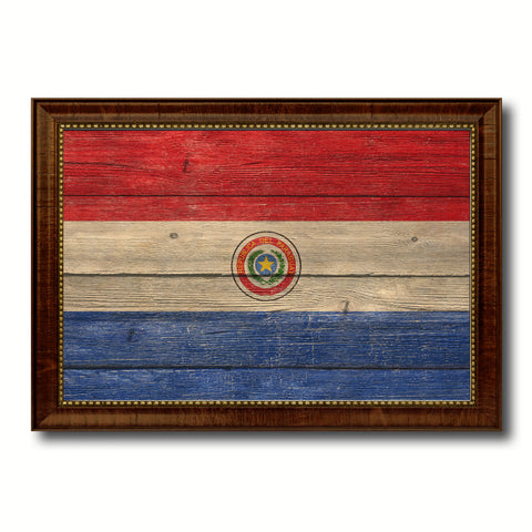 Paraguay Country Flag Texture Canvas Print with Brown Custom Picture Frame Home Decor Gift Ideas Wall Art Decoration