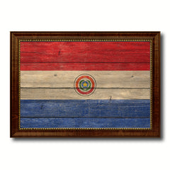 Paraguay Country Flag Texture Canvas Print with Brown Custom Picture Frame Home Decor Gift Ideas Wall Art Decoration