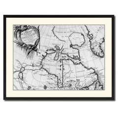 North East Canada & Greenland Vintage B&W Map Canvas Print, Picture Frame Home Decor Wall Art Gift Ideas