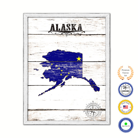 Alaska State Vintage Flag Canvas Print with Brown Picture Frame Home Decor Man Cave Wall Art Collectible Decoration Artwork Gifts