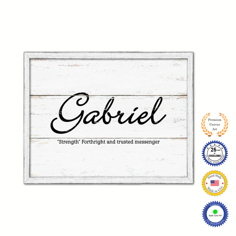 Gabriel Name Plate White Wash Wood Frame Canvas Print Boutique Cottage Decor Shabby Chic