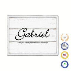 Gabriel Name Plate White Wash Wood Frame Canvas Print Boutique Cottage Decor Shabby Chic