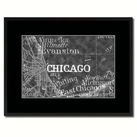 Chicago Illinois Vintage Monochrome Map Canvas Print, Gifts Picture Frames Home Decor Wall Art