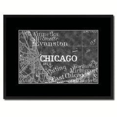 Chicago Illinois Vintage Monochrome Map Canvas Print, Gifts Picture Frames Home Decor Wall Art