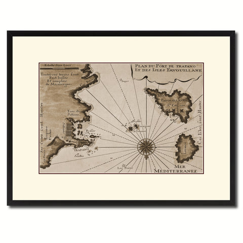Sicily West Aegadian Islands Vintage Sepia Map Canvas Print, Picture Frame Gifts Home Decor Wall Art Decoration