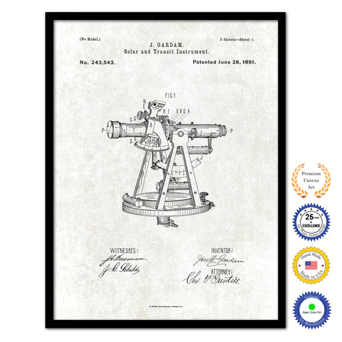 1881 Solar and transit instrument Old Patent Art Print on Canvas Custom Framed Vintage Home Decor Wall Decoration Great for Gifts