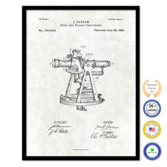 1881 Solar and transit instrument Old Patent Art Print on Canvas Custom Framed Vintage Home Decor Wall Decoration Great for Gifts