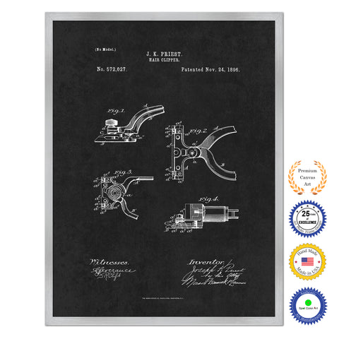1896 Barber Hair Clipper Antique Patent Artwork Silver Framed Canvas Home Office Decor Great Gift for Barber Salon Hair Stylist