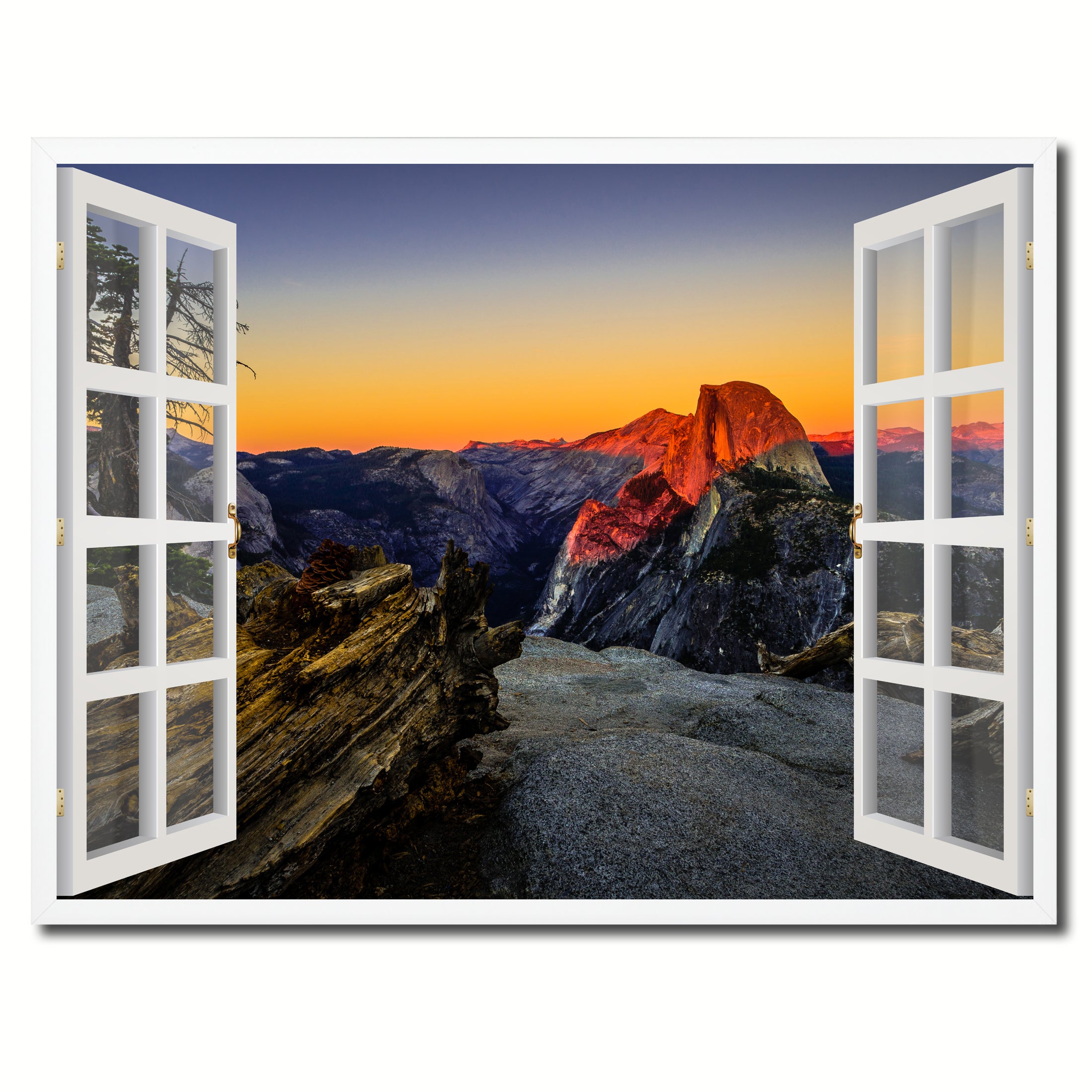 Half Dome At Sunset Yosemite Picture French Window Framed Canvas Print Home Decor Wall Art Collection