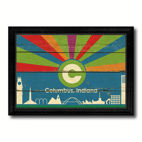 Columbus City Indiana State Vintage Flag Canvas Print Black Picture Frame