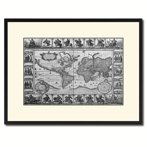 World Vintage B&W Map Canvas Print, Picture Frame Home Decor Wall Art Gift Ideas