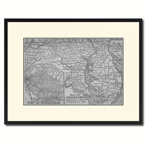 Maryland Vintage B&W Map Canvas Print, Picture Frame Home Decor Wall Art Gift Ideas