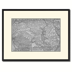 Maryland Vintage B&W Map Canvas Print, Picture Frame Home Decor Wall Art Gift Ideas