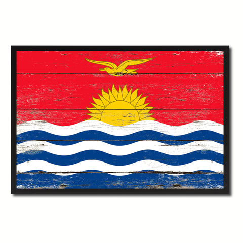 Kiribati Country National Flag Vintage Framed Canvas Print Home Decor Wall Art