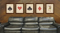 Queen Heart Poker Decks of Vintage Cards Print on Canvas Brown Custom Framed