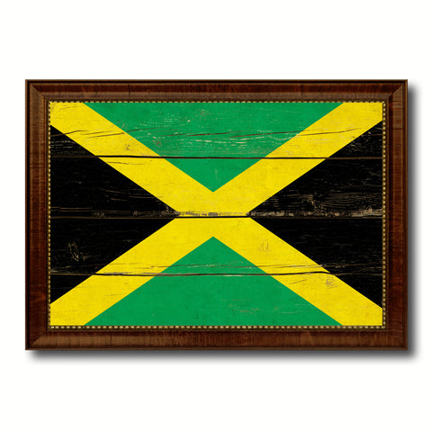 Jamaica Country Flag Vintage Canvas Print with Brown Picture Frame Home Decor Gifts Wall Art Decoration Artwork