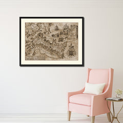Land Vintage Sepia Map Canvas Print, Picture Frame Gifts Home Decor Wall Art Decoration