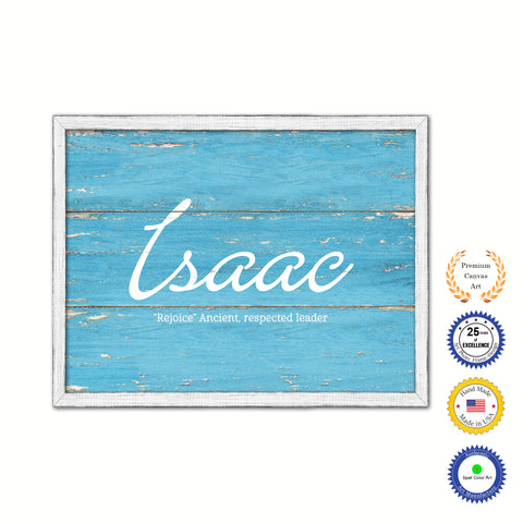 Isaac Name Plate White Wash Wood Frame Canvas Print Boutique Cottage Decor Shabby Chic