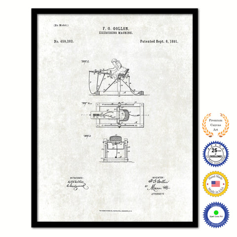 1891 Exercising Machine Old Patent Art Print on Canvas Custom Framed Vintage Home Decor Wall Decoration Great for Gifts