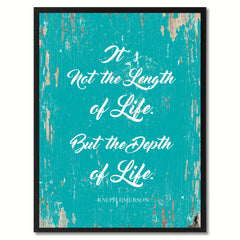 It's not the length of life but the depth of life - Ralph Waldo Emerson Saying Gifts Home Decor Wall Art Canvas Print with Custom Picture Frame, Aqua