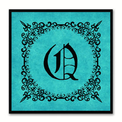 Alphabet Q Aqua Canvas Print Black Frame Kids Bedroom Wall Décor Home Art