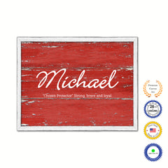 Michael Name Plate White Wash Wood Frame Canvas Print Boutique Cottage Decor Shabby Chic
